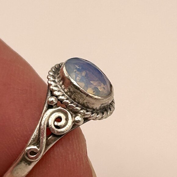 Sterling Silver 925 Rainbow Stone Ring Size 5.5 Artisan Scroll Design - Picture 3 of 13